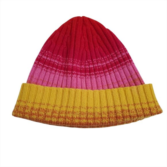 The Elder Statesman Morphe Ribbed Striped Knit Cashmere Beanie Hat Pink Colorful - Picture 2 of 9